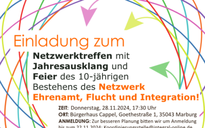 Einladung zum Jahresausklang des Netzwerkes Ehrenamt, Flucht und Integration am Do, 28.11.